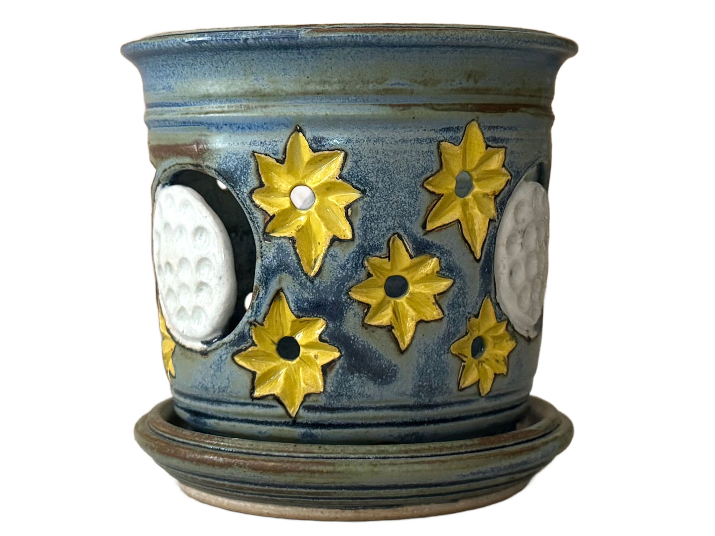 Stoneware Orchid Cachepot with Moon & Stars Design