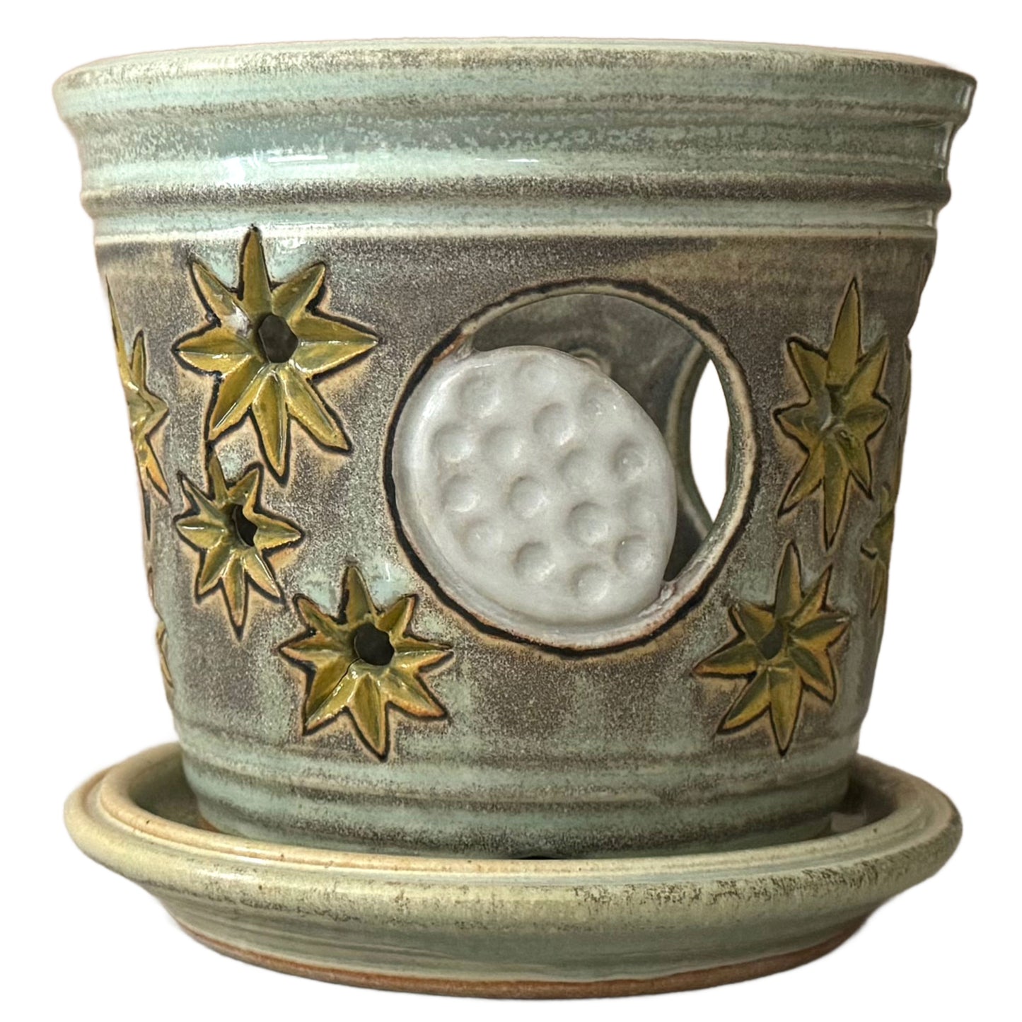 Stoneware Orchid Cachepot with Moon & Stars Design