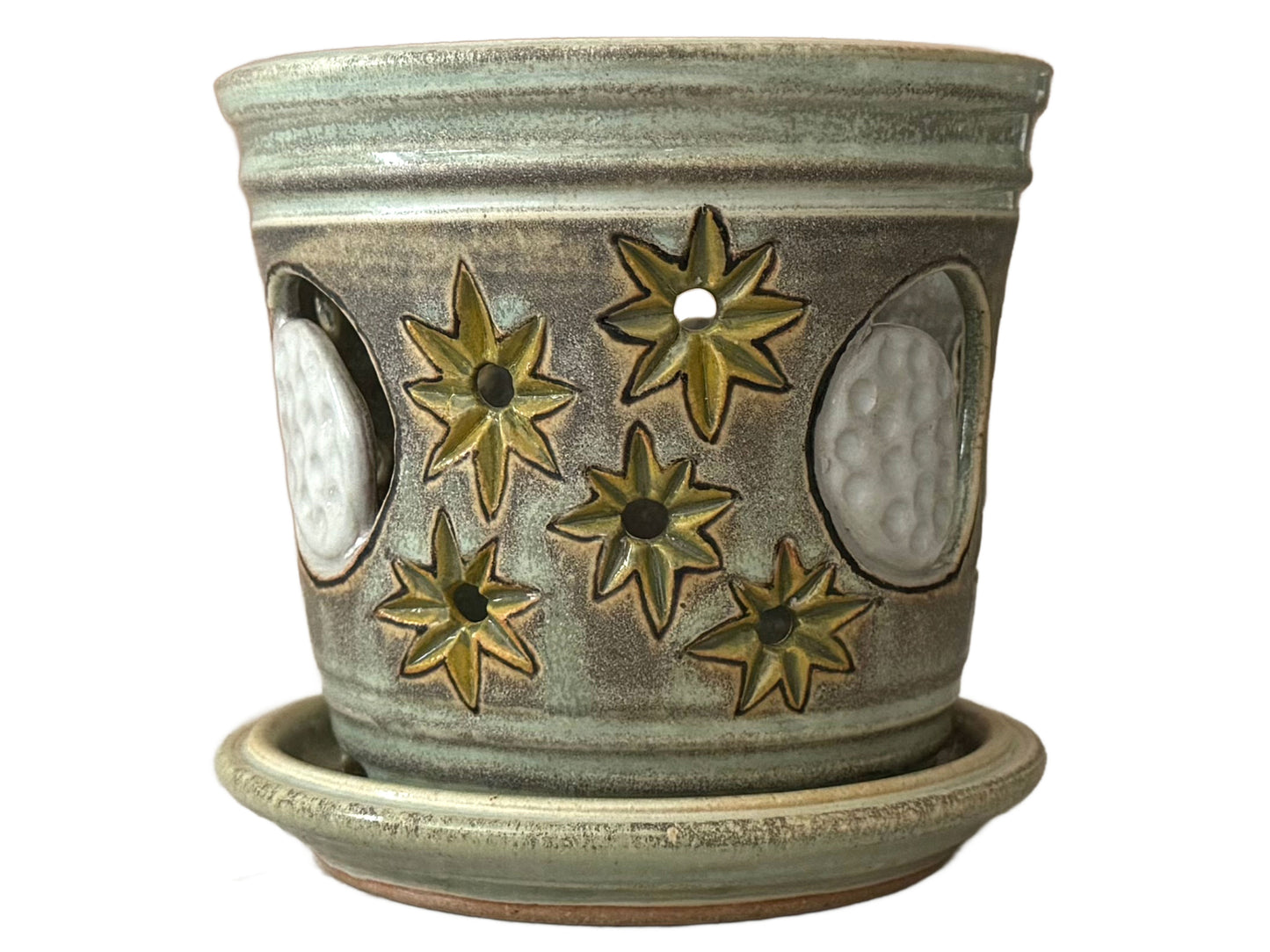 Stoneware Orchid Cachepot with Moon & Stars Design