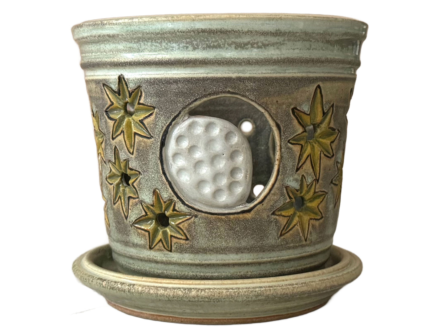 Stoneware Orchid Cachepot with Moon & Stars Design