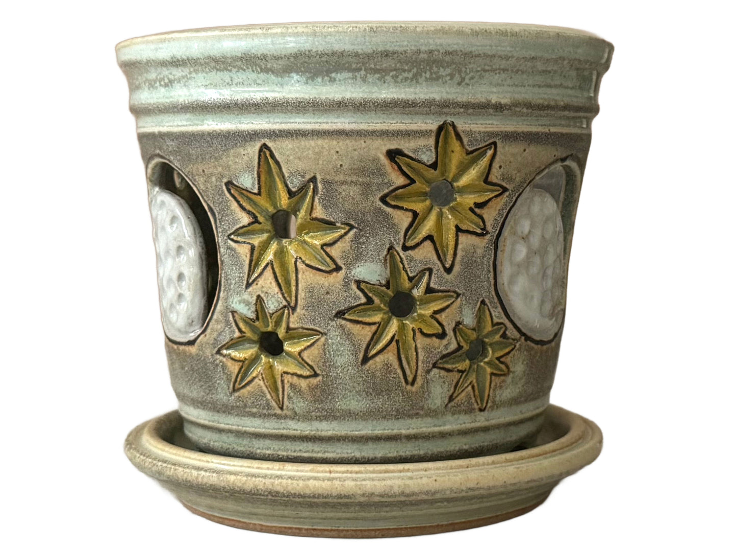 Stoneware Orchid Cachepot with Moon & Stars Design