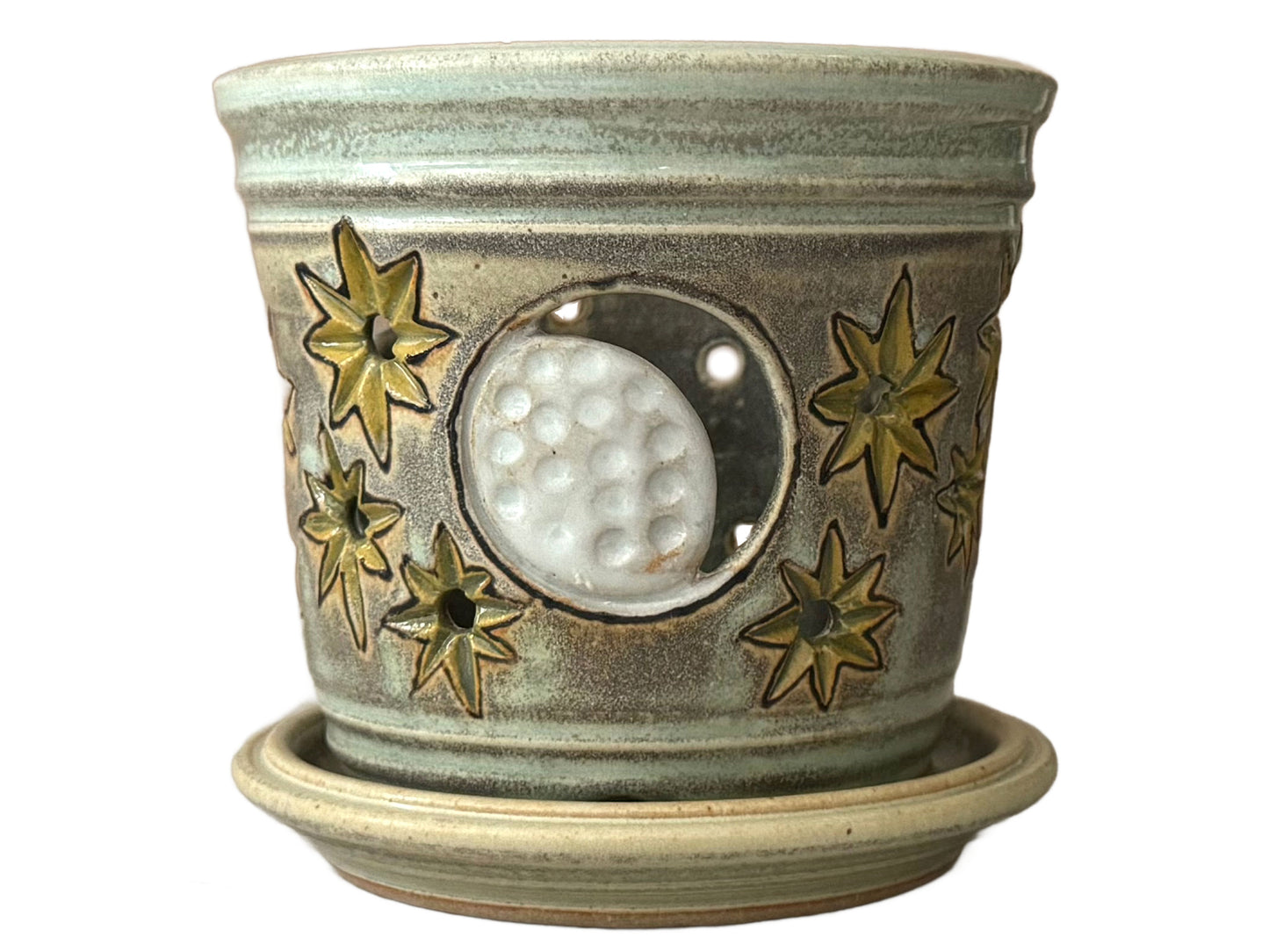 Stoneware Orchid Cachepot with Moon & Stars Design