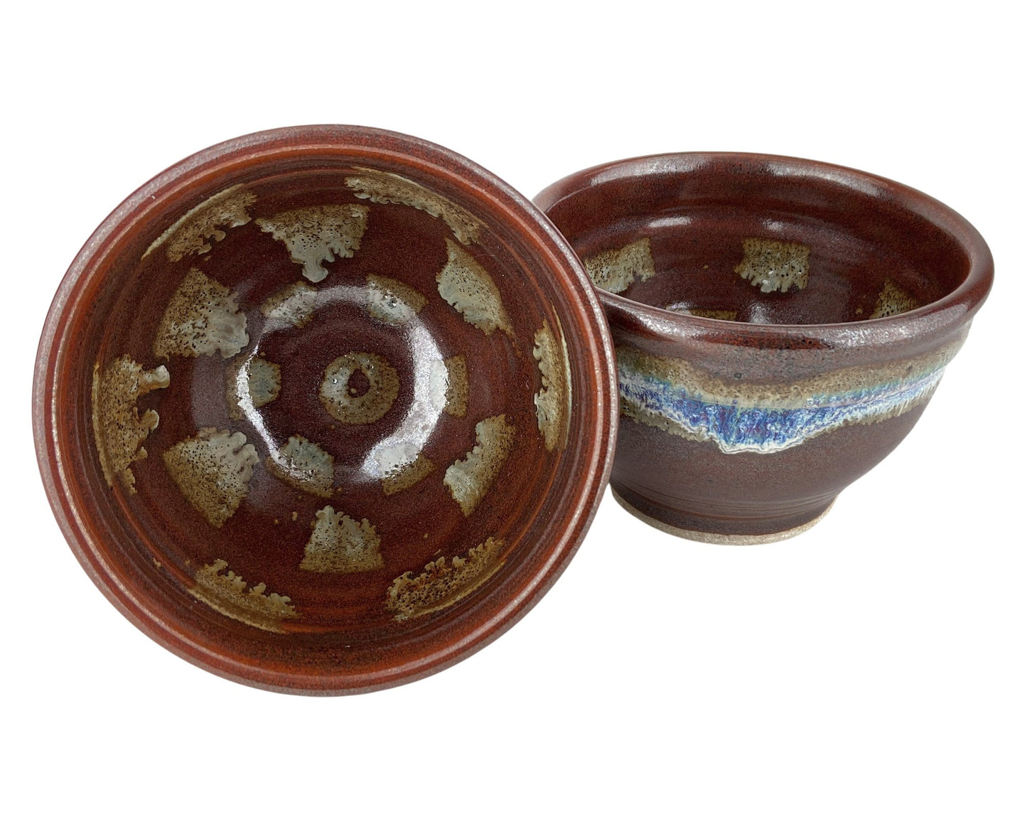 Cereal or Soup Bowls, Brick Red with Golden Accents