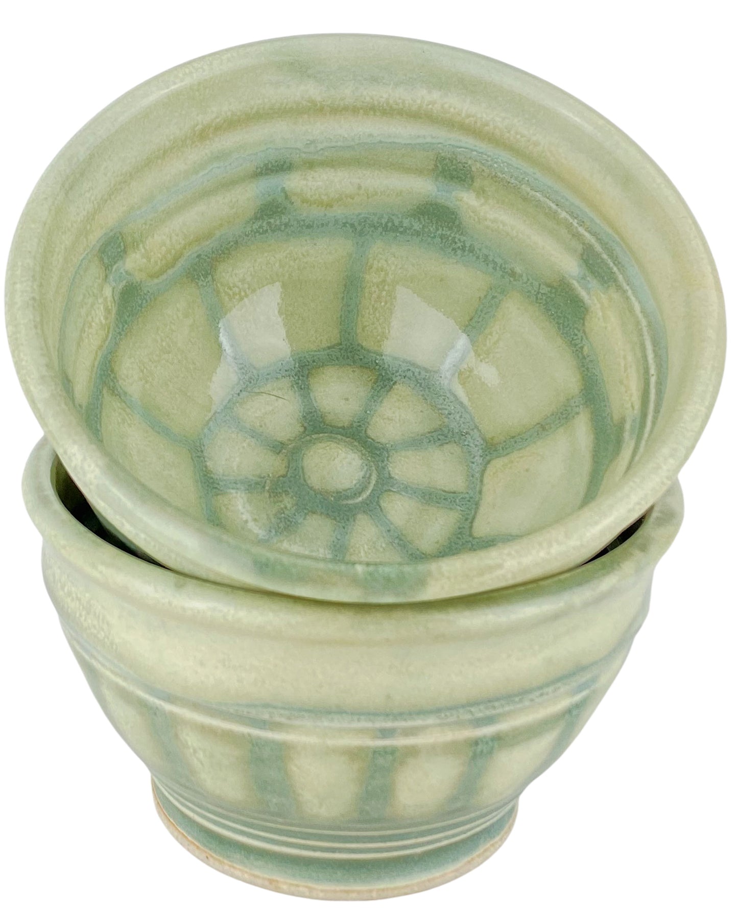 Cereal or Soup Bowls, Pale Yellow Green with Grey Green Accents