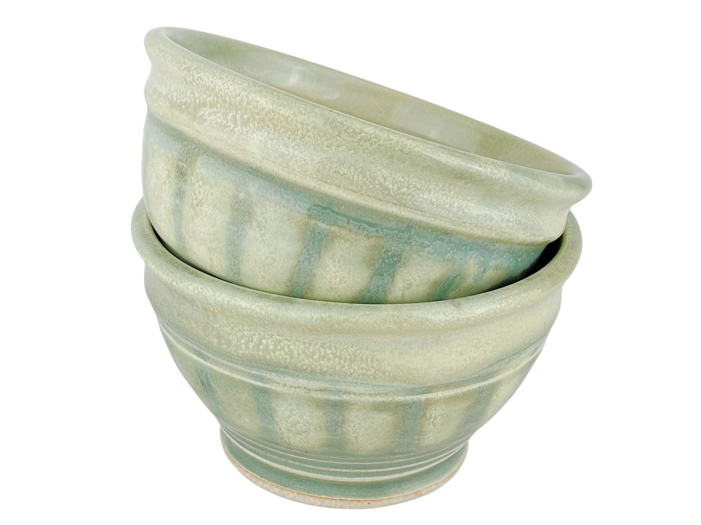 Cereal or Soup Bowls, Pale Yellow Green with Grey Green Accents