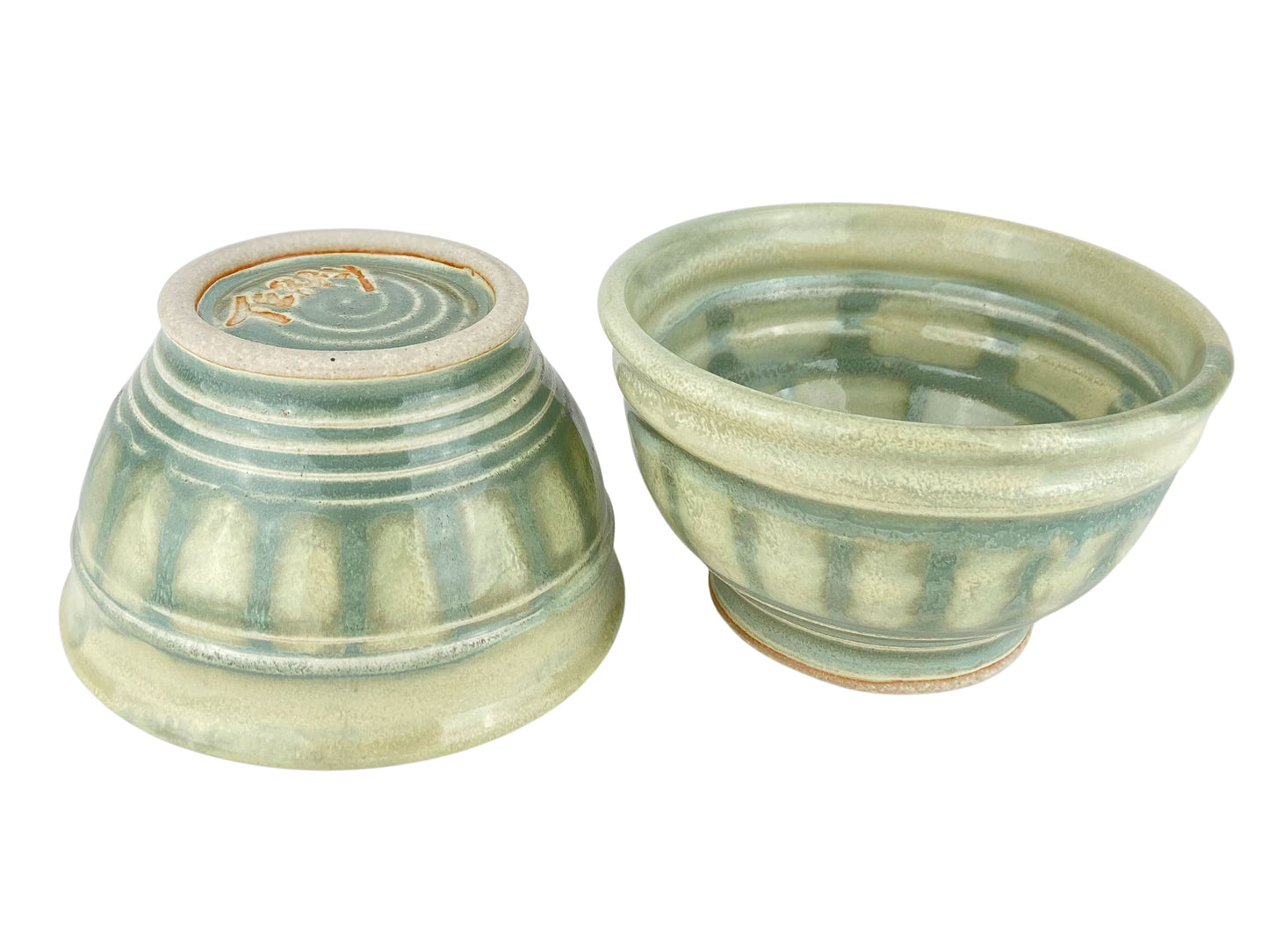 Cereal or Soup Bowls, Pale Yellow Green with Grey Green Accents