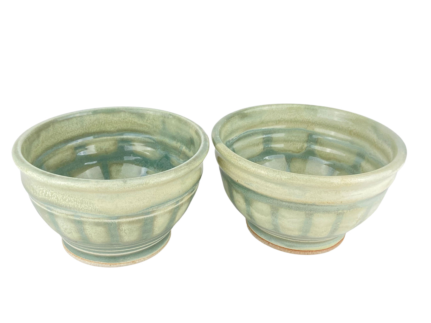 Cereal or Soup Bowls, Pale Yellow Green with Grey Green Accents