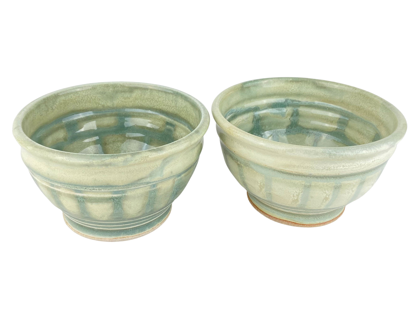 Cereal or Soup Bowls, Pale Yellow Green with Grey Green Accents