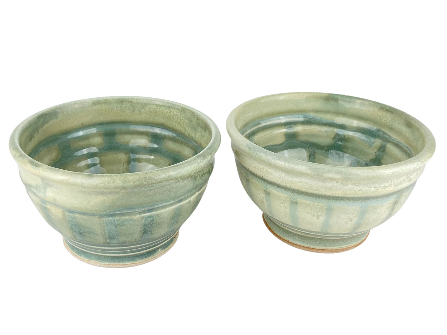 Cereal or Soup Bowls, Pale Yellow Green with Grey Green Accents