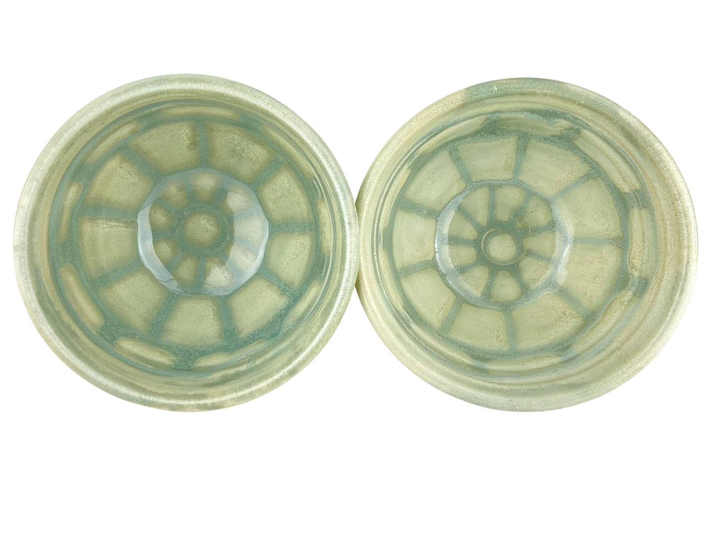 Cereal or Soup Bowls, Pale Yellow Green with Grey Green Accents