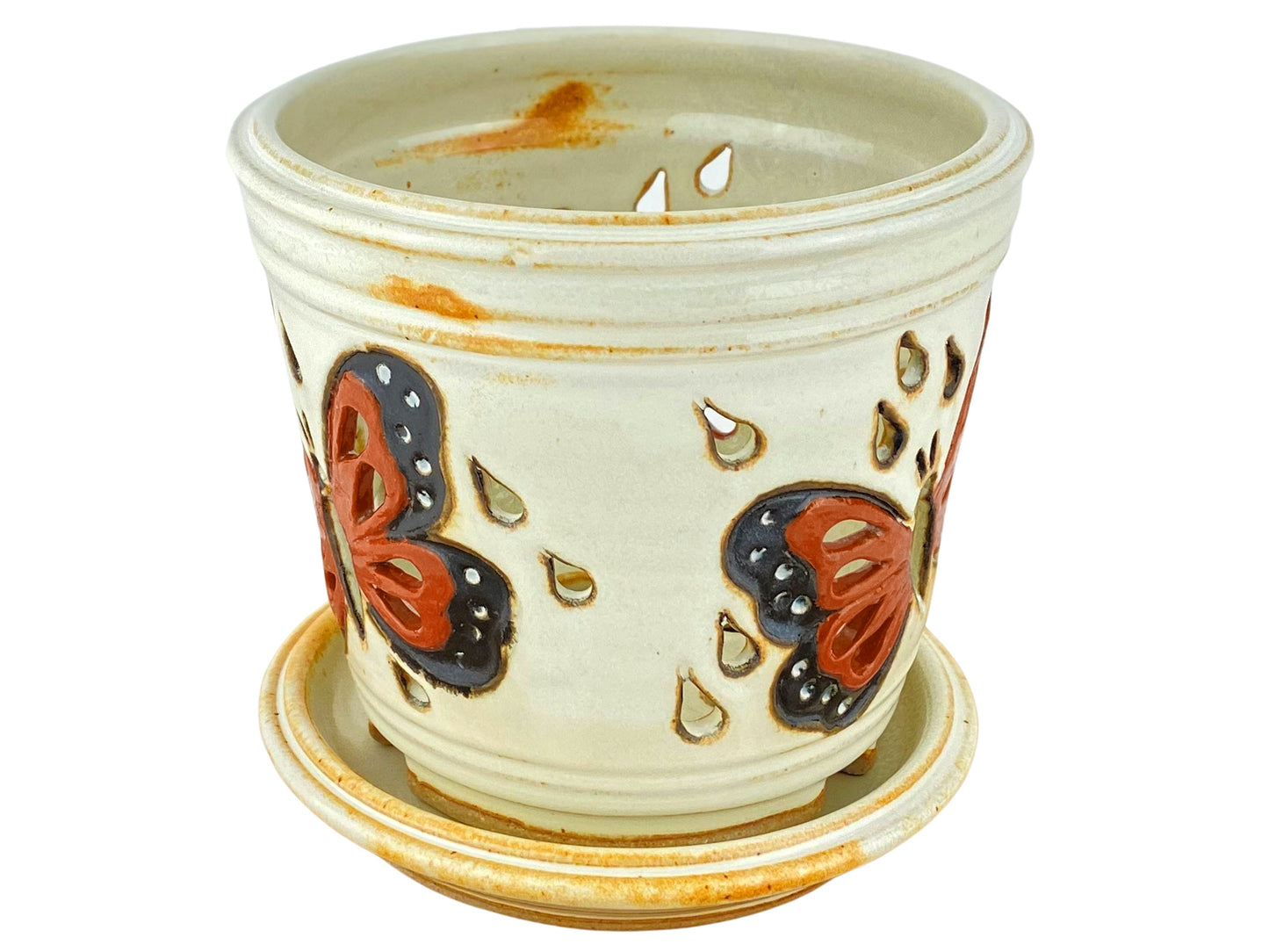 Stoneware Orchid Cachepot with Butterfly Design