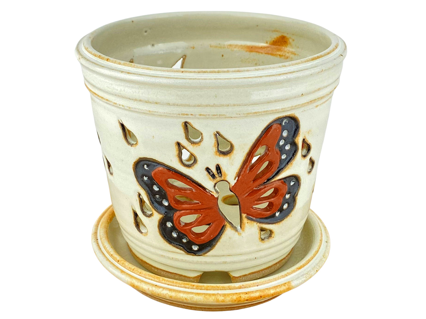 Stoneware Orchid Cachepot with Butterfly Design