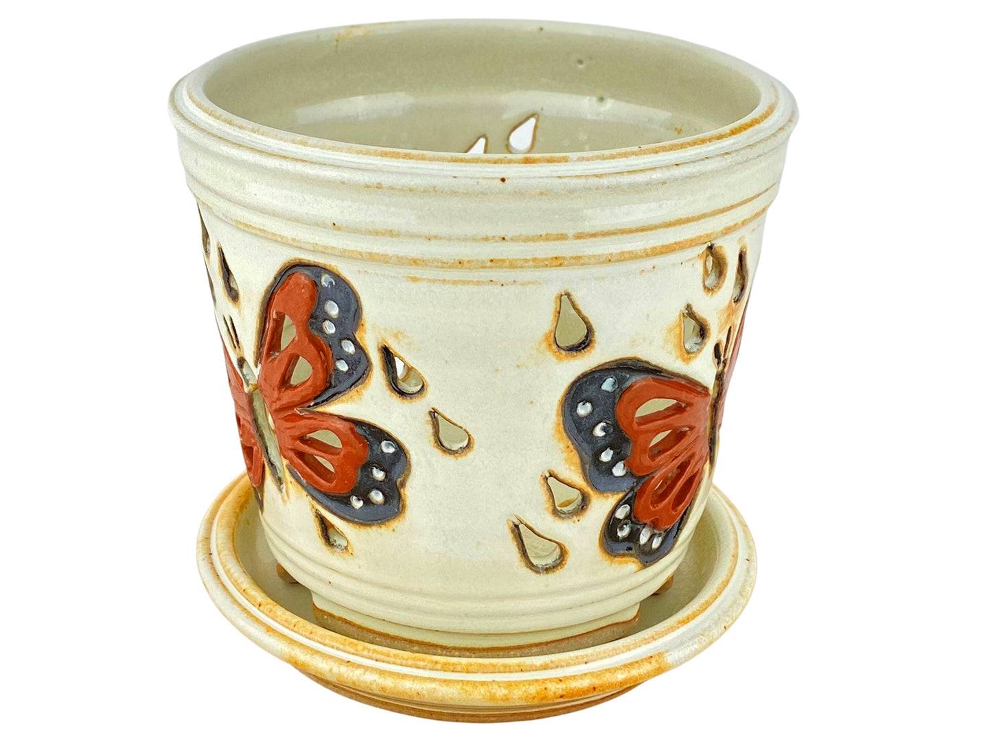 Stoneware Orchid Cachepot with Butterfly Design