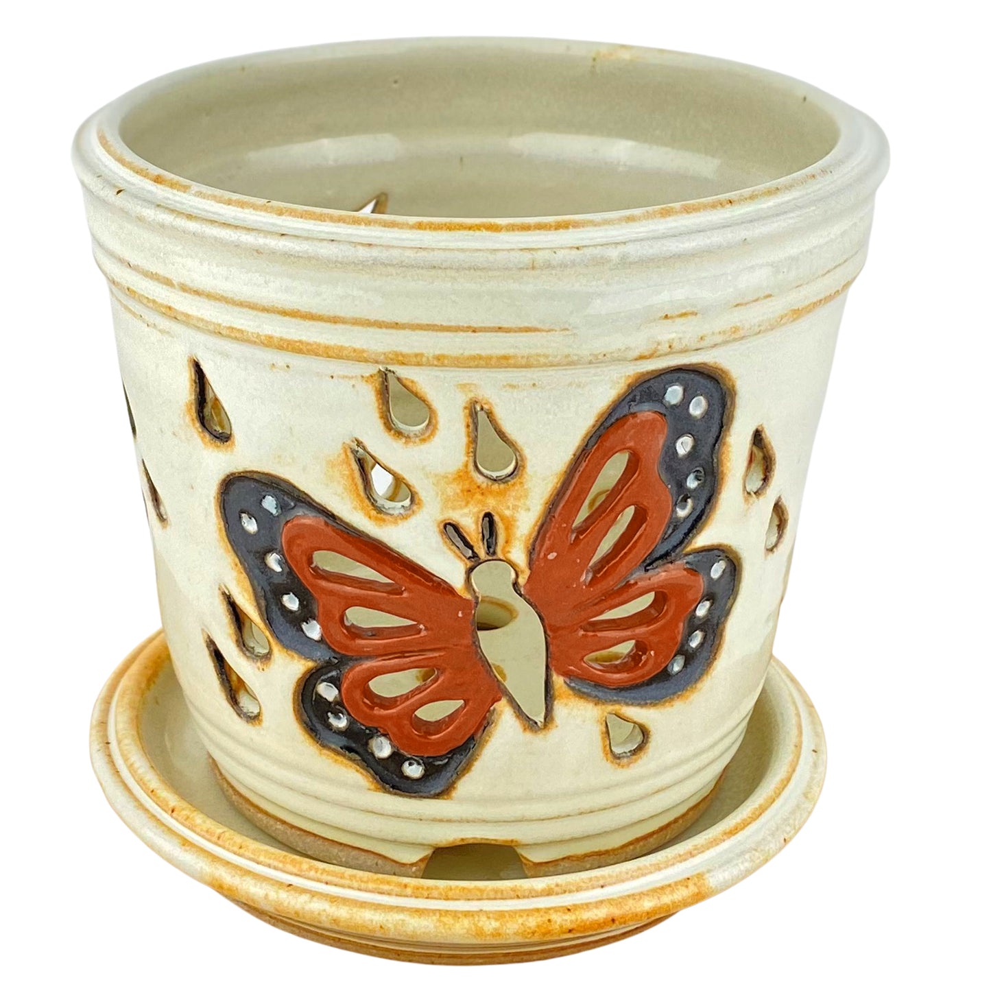 Stoneware Orchid Cachepot with Butterfly Design