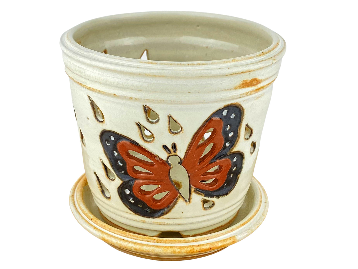 Stoneware Orchid Cachepot with Butterfly Design