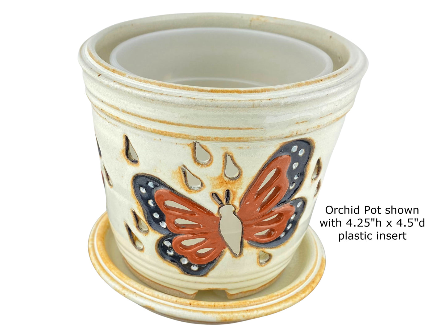 Stoneware Orchid Cachepot with Butterfly Design
