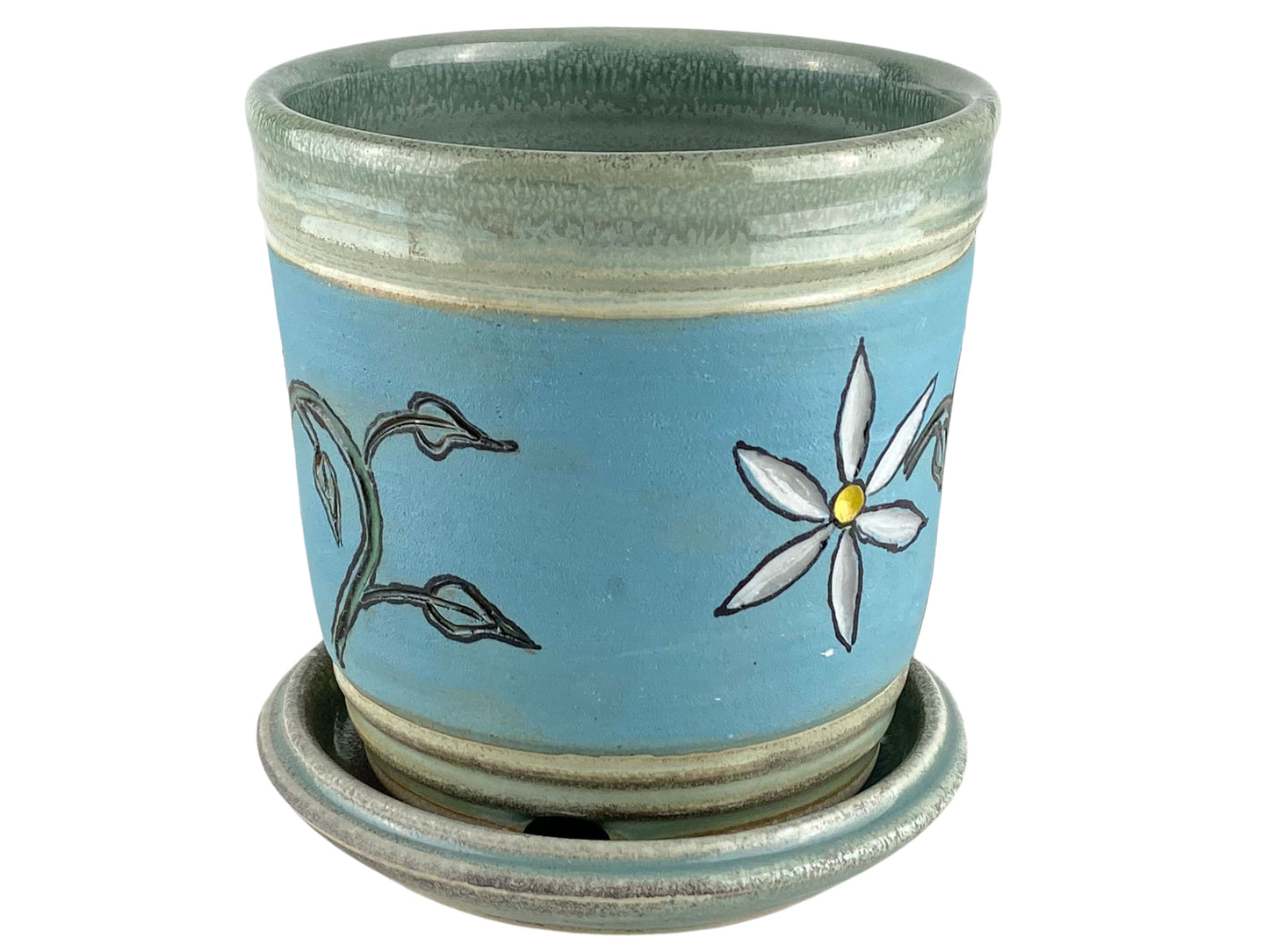 Stoneware Planter with Carved Flower Design