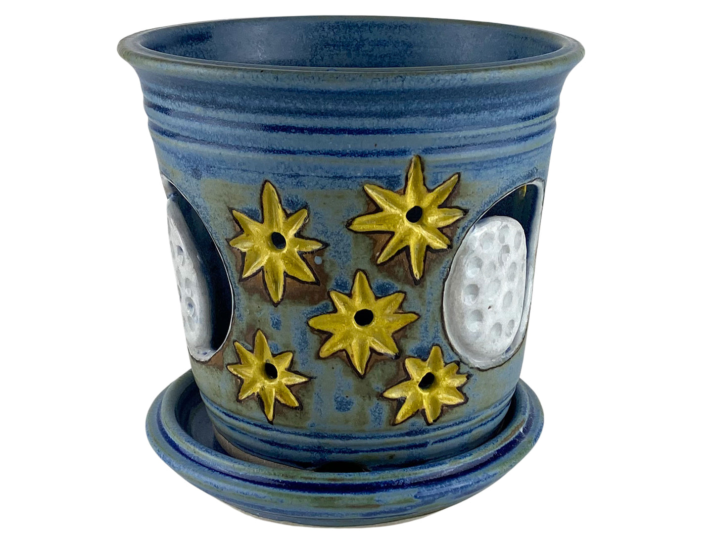 Stoneware Orchid Cachepot with Moon & Stars Design