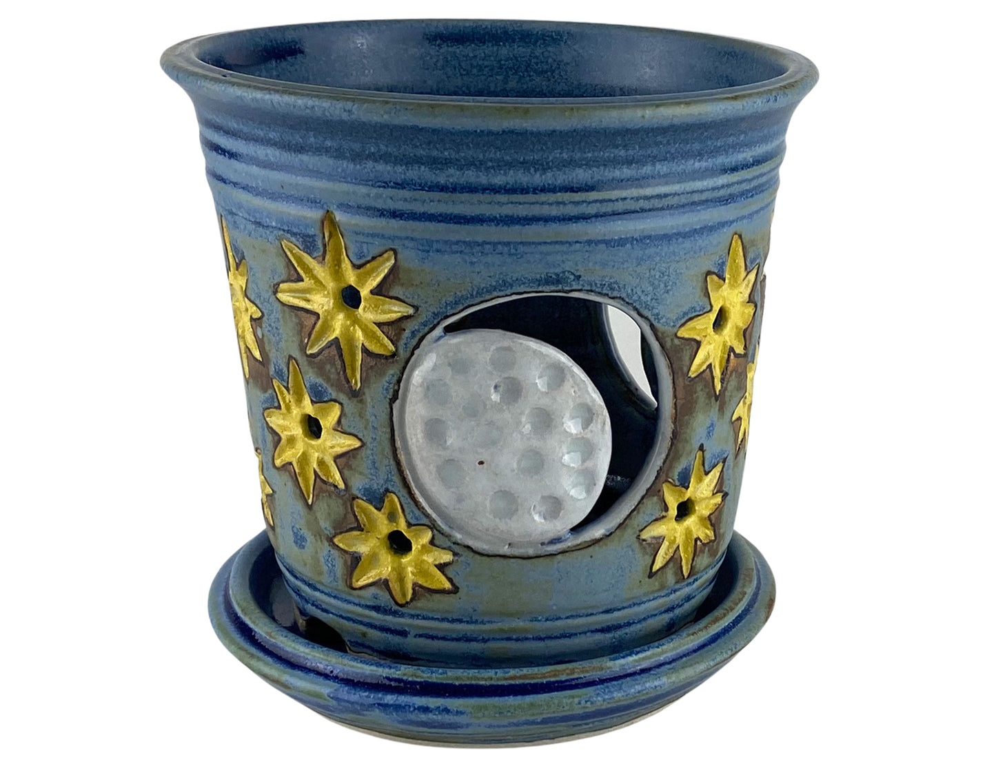 Stoneware Orchid Cachepot with Moon & Stars Design