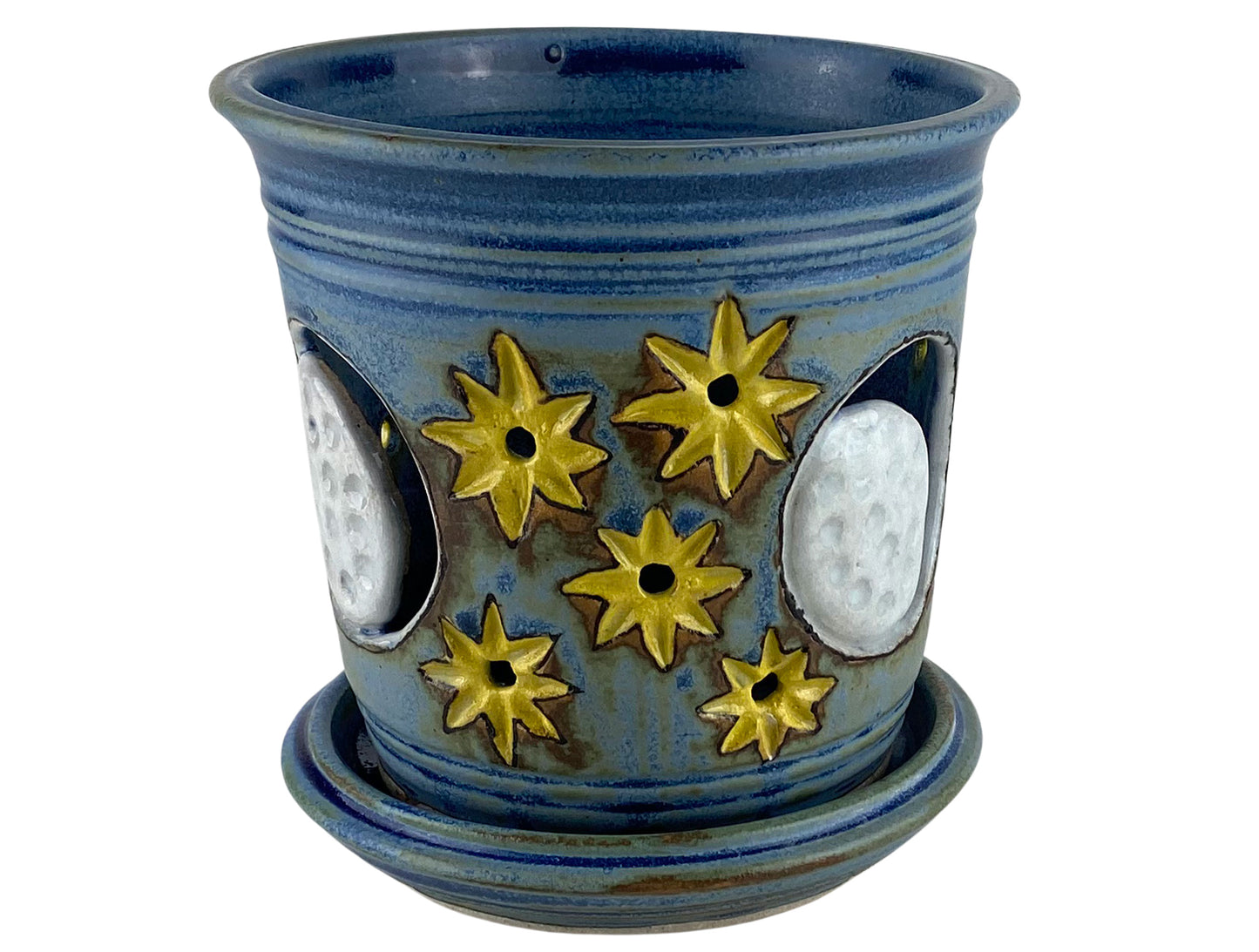 Stoneware Orchid Cachepot with Moon & Stars Design