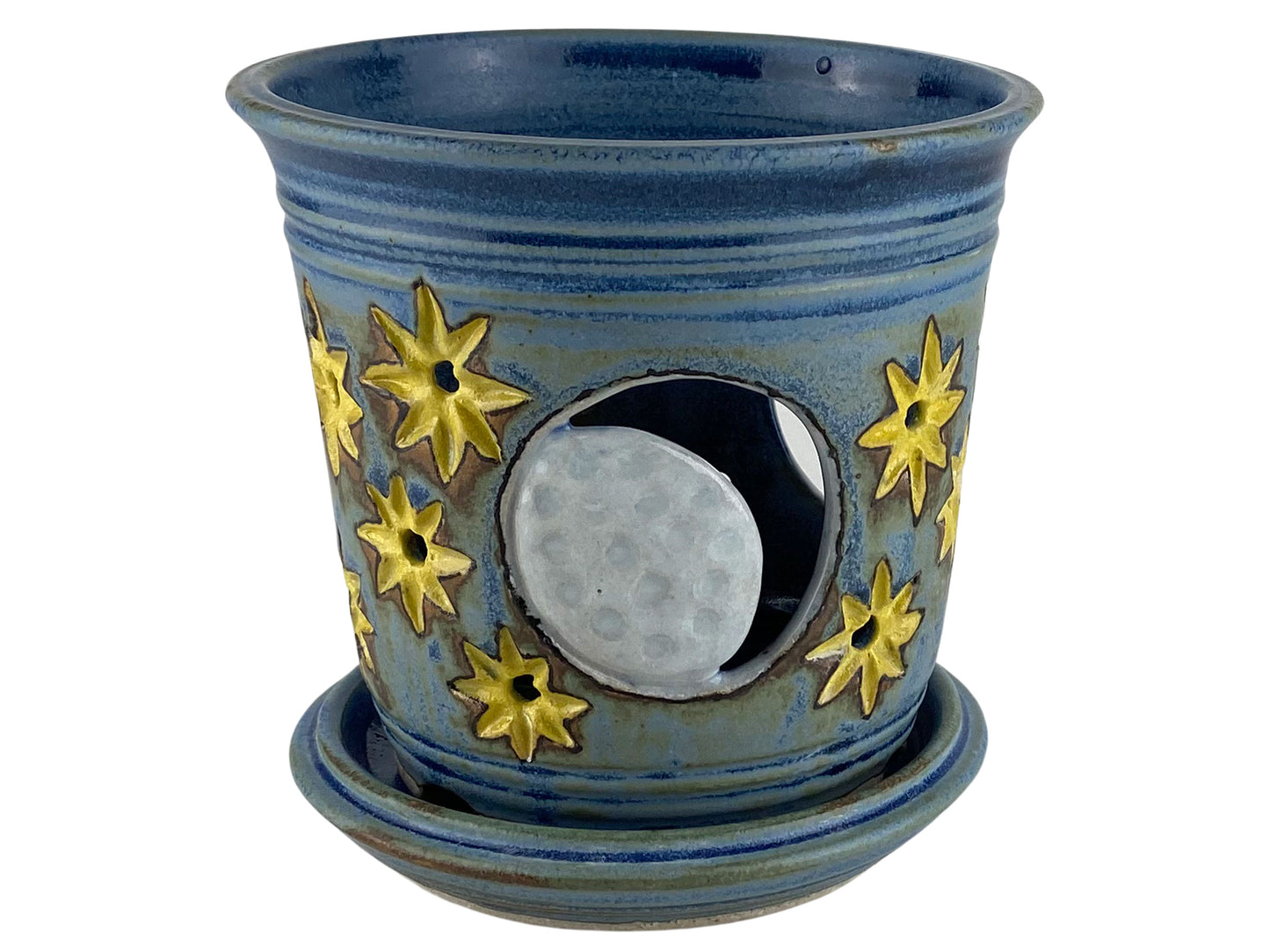 Stoneware Orchid Cachepot with Moon & Stars Design