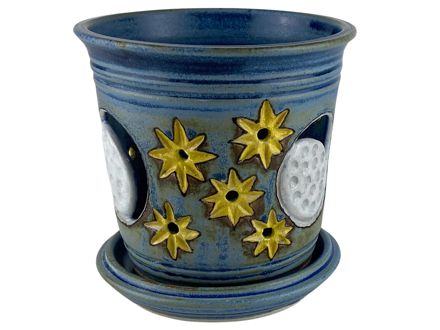 Stoneware Orchid Cachepot with Moon & Stars Design