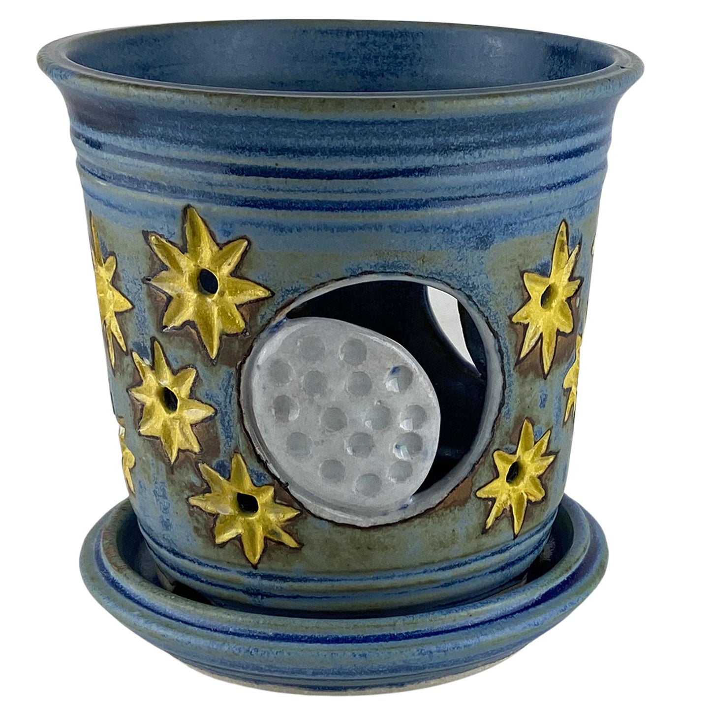 Stoneware Orchid Cachepot with Moon & Stars Design