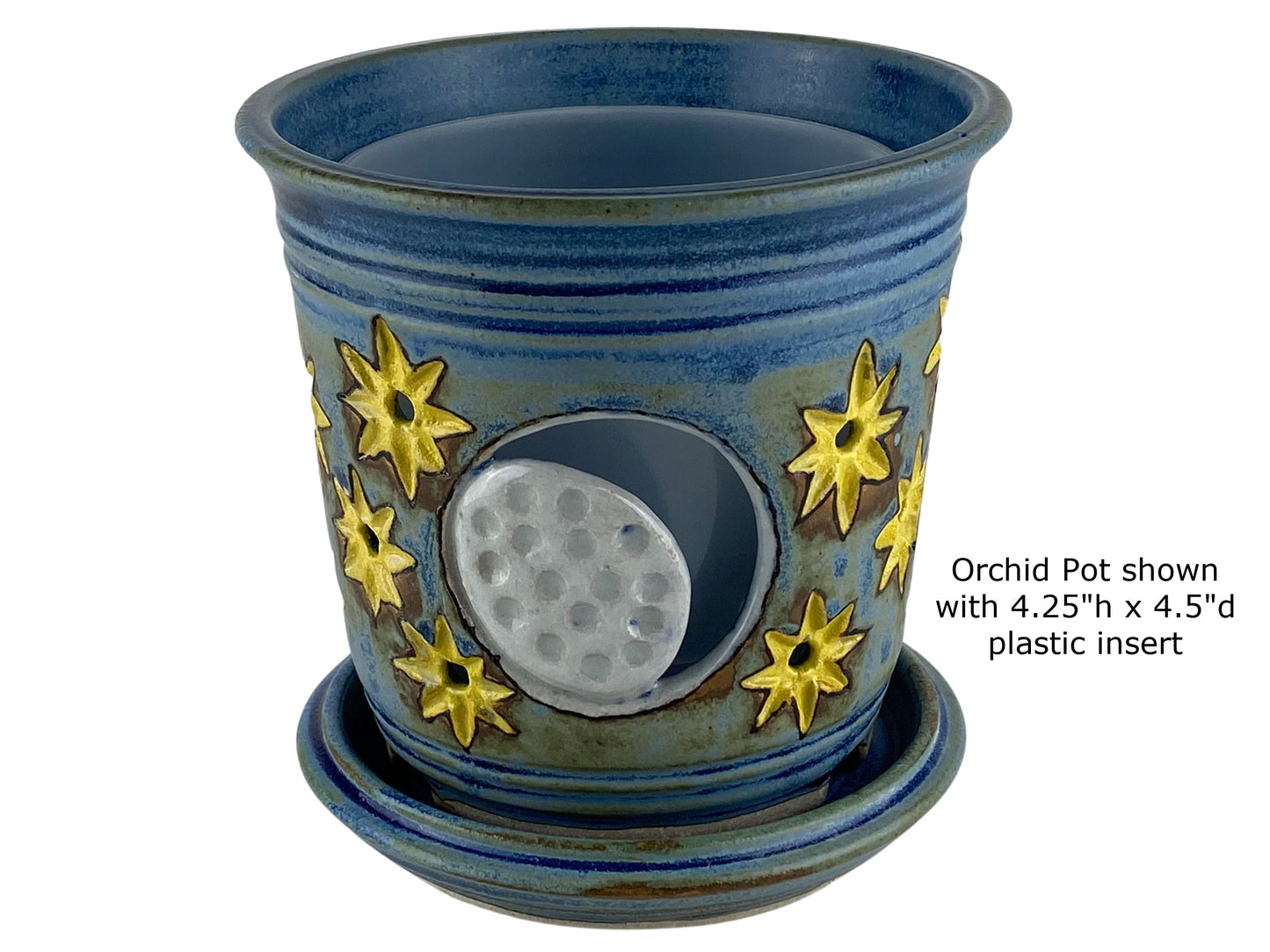 Stoneware Orchid Cachepot with Moon & Stars Design